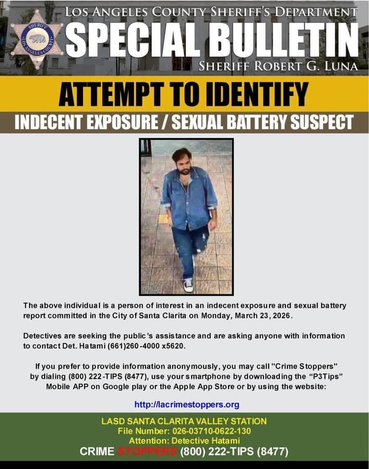 ADVISORY: SCV Sheriff's Detectives Seek Public's Help in Identifying Indecent Exposure and...