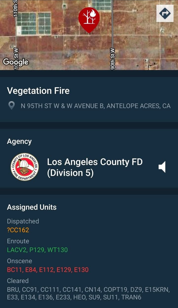 904B....95th Street West and Avenue B....fire in field.....FD enroute code 3 UPDATE:...