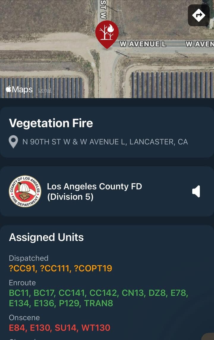 904B…90th Street West and Avenue L…reported vegetation fire…Sheriff and FD enroute code...