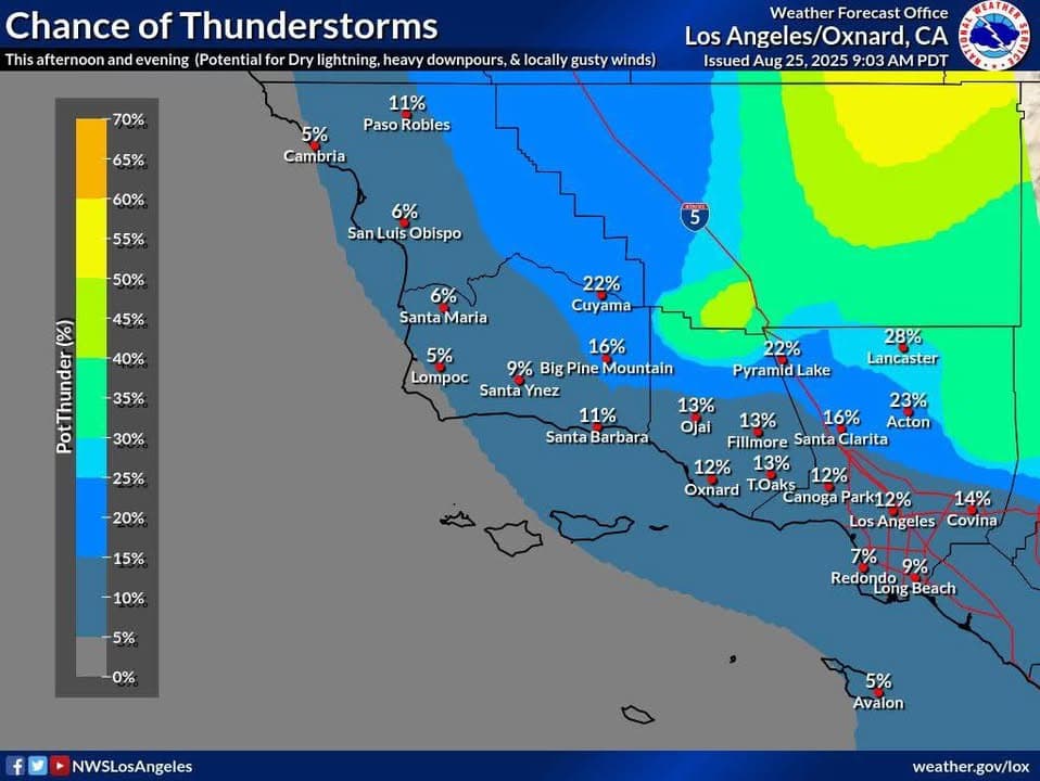 Chance of Monsoonal Weather in the Antelope Valley Today From the US...