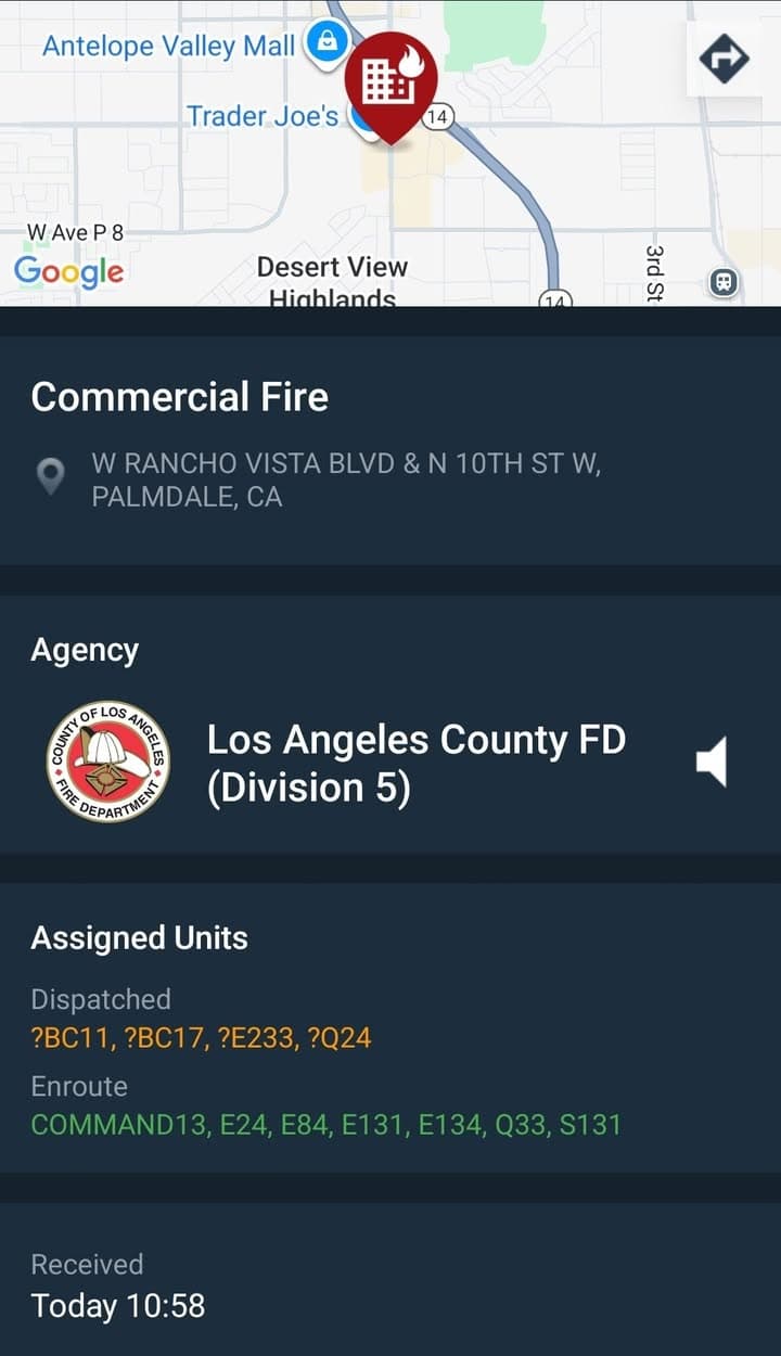 Possible 904S....10th Street West and Rancho Vista Blvd....caller states they see smoke...