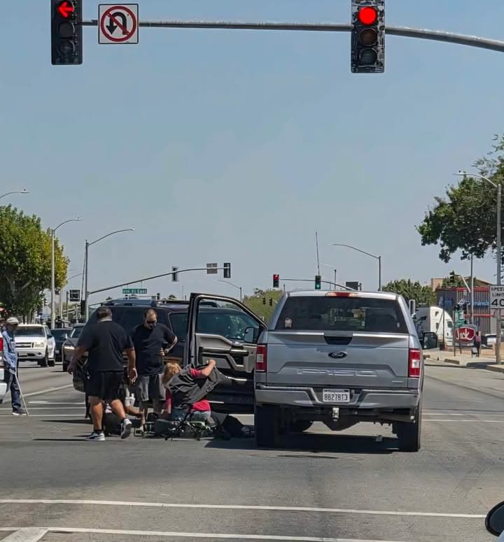 902T/902R....5th Street East and Palmdale Blvd....vehicle vs pedestrian on bicycle....sheriff and FD...