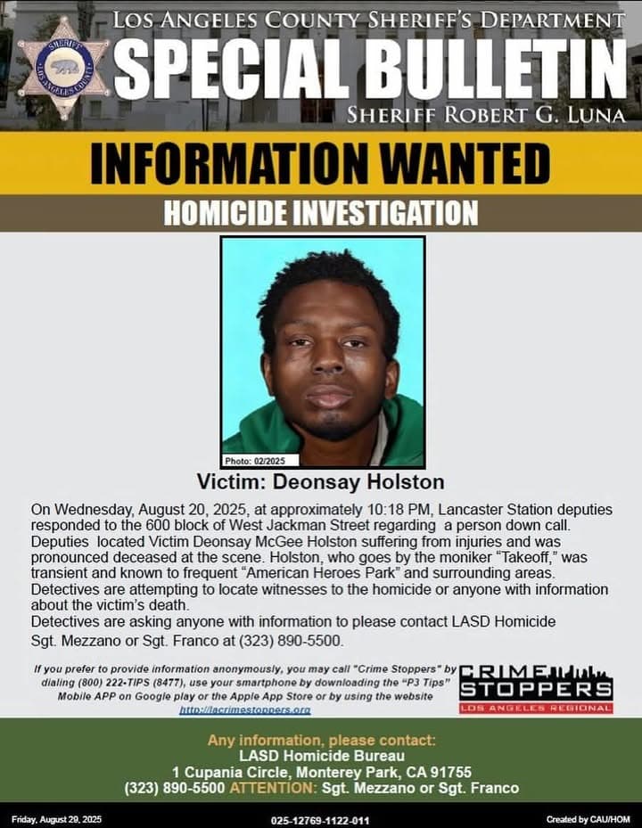 On Wednesday, August 20, 2025, at approximately 10:18 PM, Lancaster Sheriff’s Station...