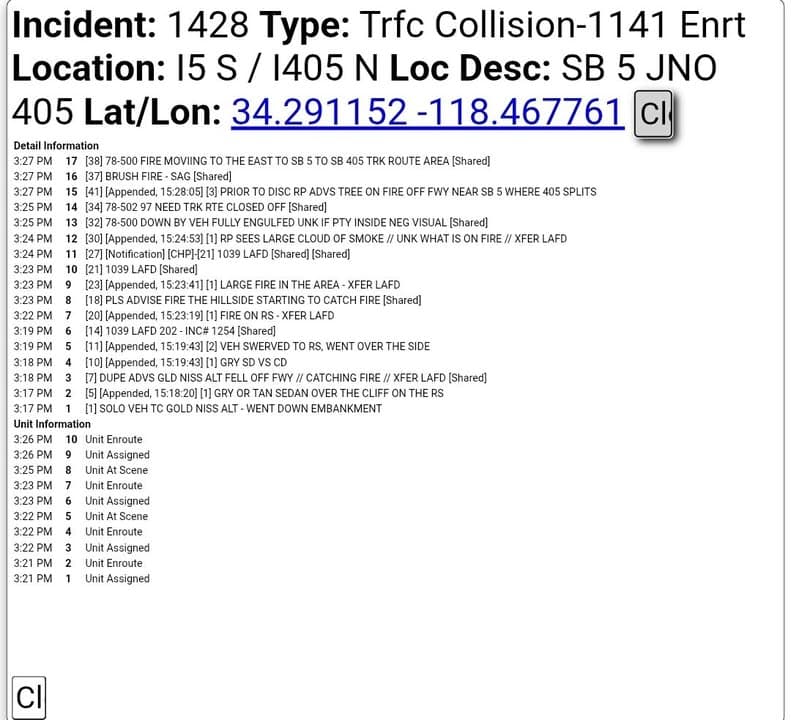 Heads up if traveling down to LA. A solo vehicle collsion occured...