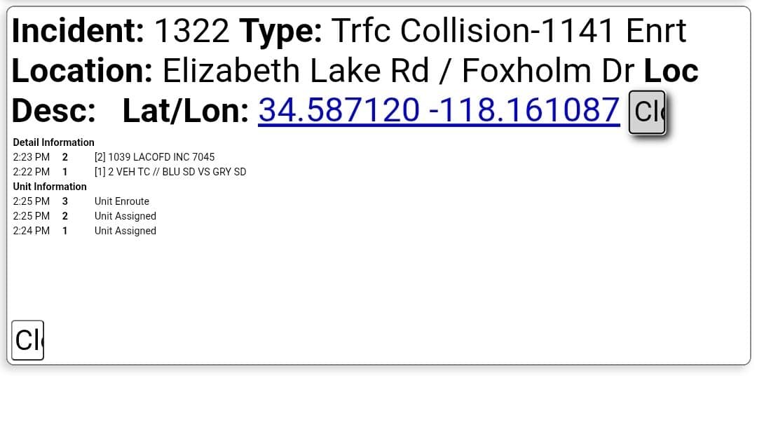 11-79....Elizabeth Lake Road and Foxholm Drive....two vehicle collsion, blue sedan vs gray...
