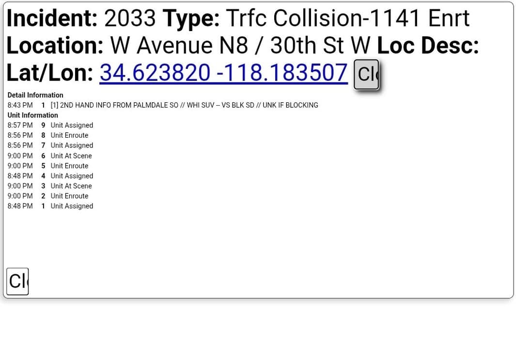 11-79....30th Street West and Avenue N-8....two vehicle collsion, white SUV vs black...