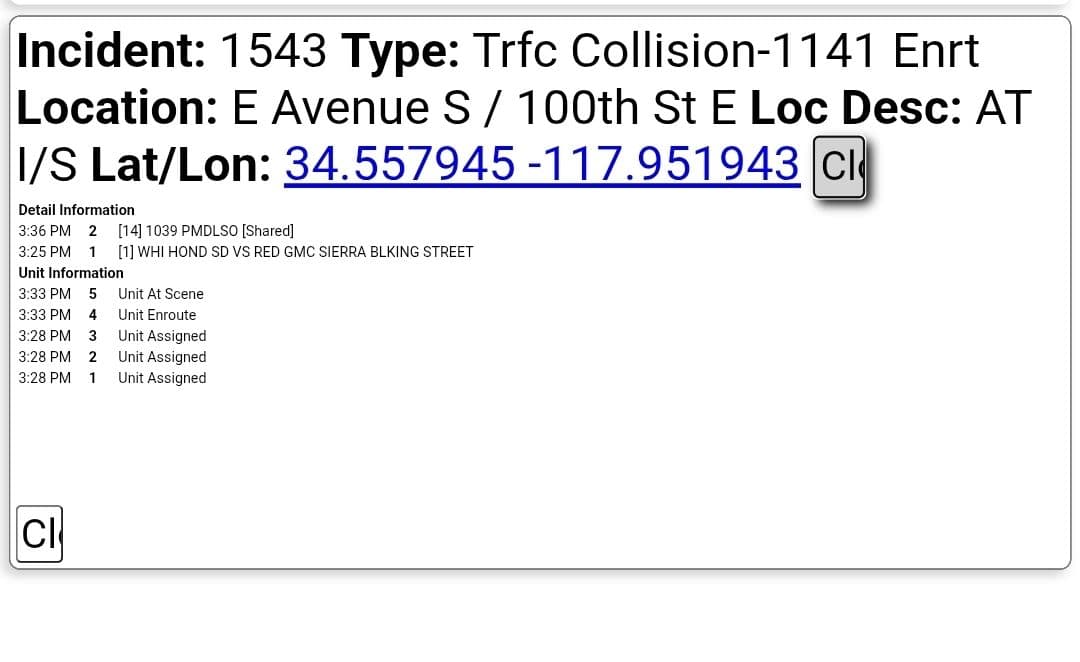 11-79....100th Street East and Avenue S.....two vehicle collsion, white Honda sedan vs...