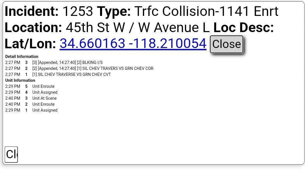 11-79....Avenue L and 45th Street West....two vehicle collsion, silver Chevy Traverse vs...