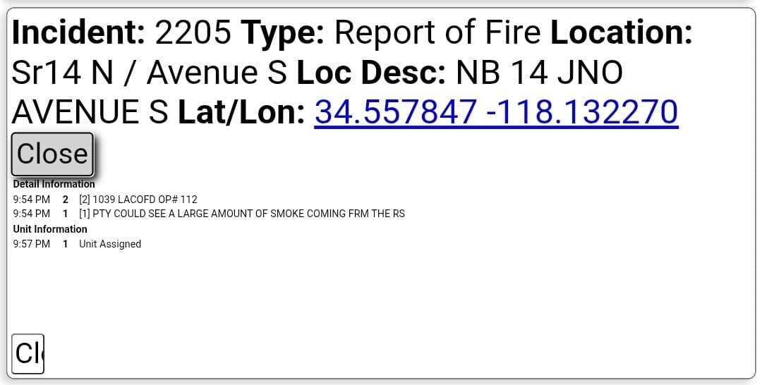 Report of fire....NB 14 at Avenue S....caller states they see large amount...