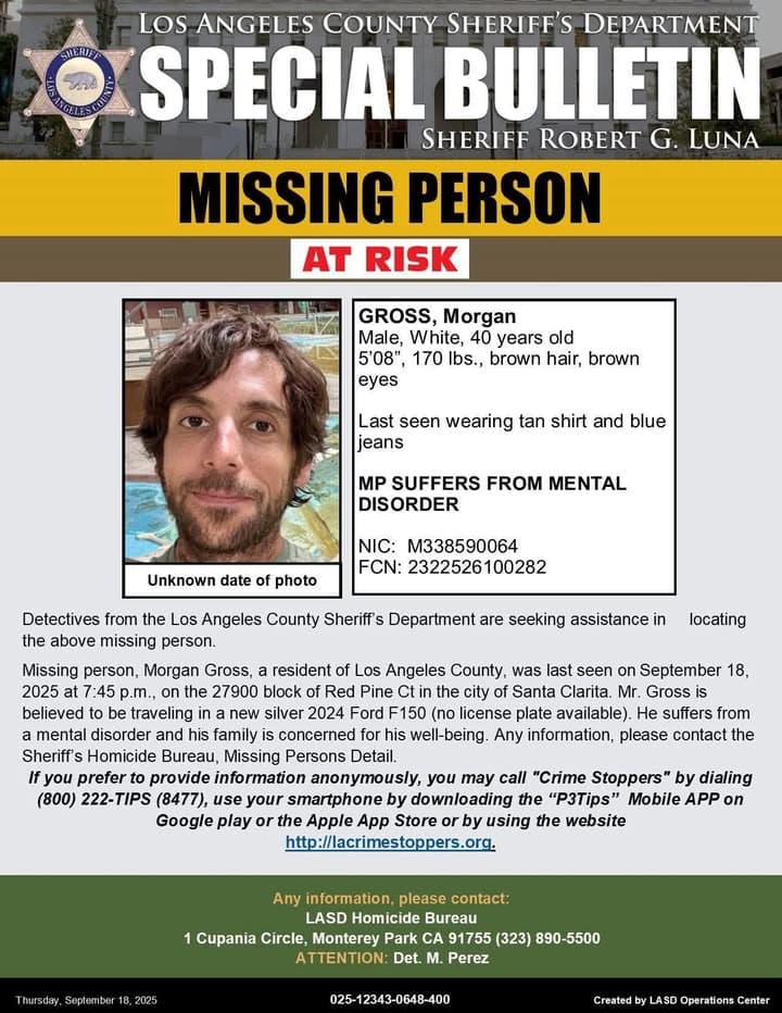 Los Angeles County Sheriff’s Department, Missing Persons Detail, is asking for the...