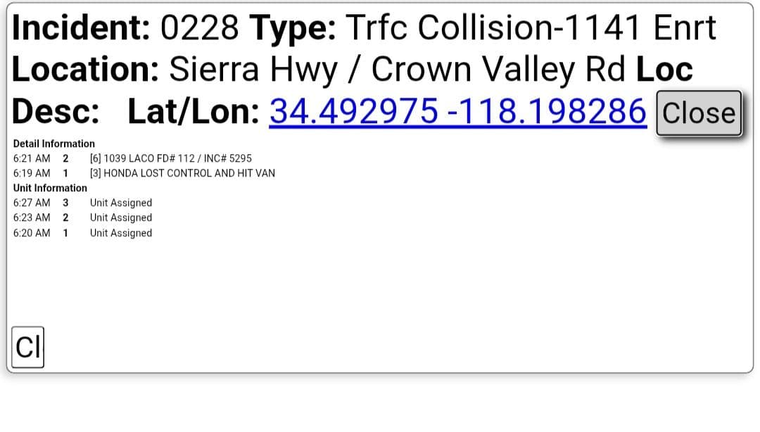 ****COMFIRMED DOUBLE FATAL**** 11-79....Sierra Highway and Crown Valley Road....Honda lost control and...