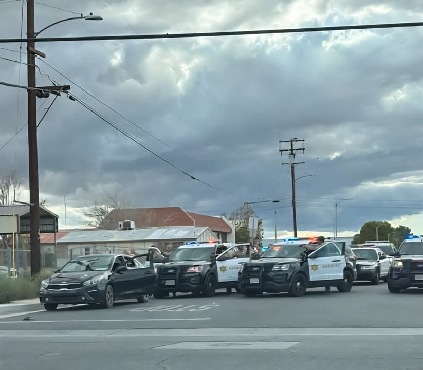 Deputies detaining a stolen 2020 Kia at gunpoint at Avenue K-4 and...