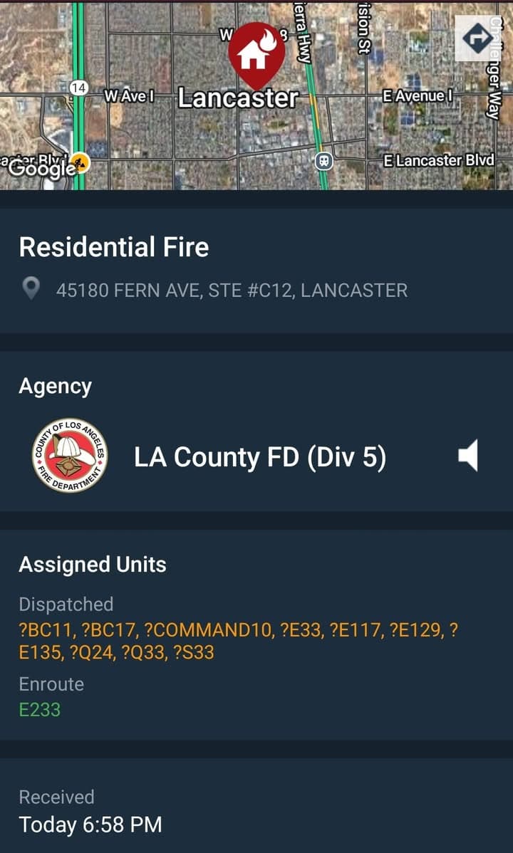 904S....Avenue I and Fern Avenue....reported apartment fire....FD enroute code 3