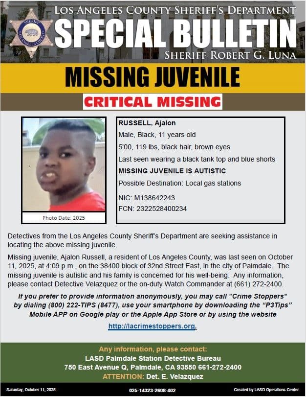 #LASD is Asking for the Public's Help Locating At-Risk Missing Juvenile, Ajalon...