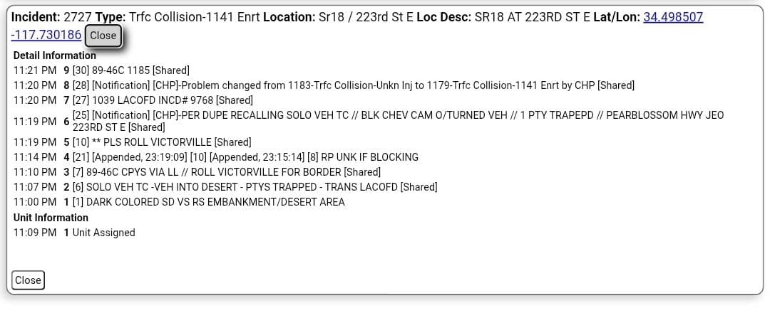 11-79....Highway 18 and 233rd Street East, solo vehicle collsion, black Camaro overturned,...