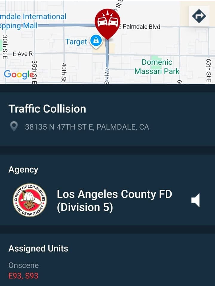 902T/902R.....47th Street East and Palmdale Boulevard near Starbucks....vehicle vs motorcycle....sheriff and FD...