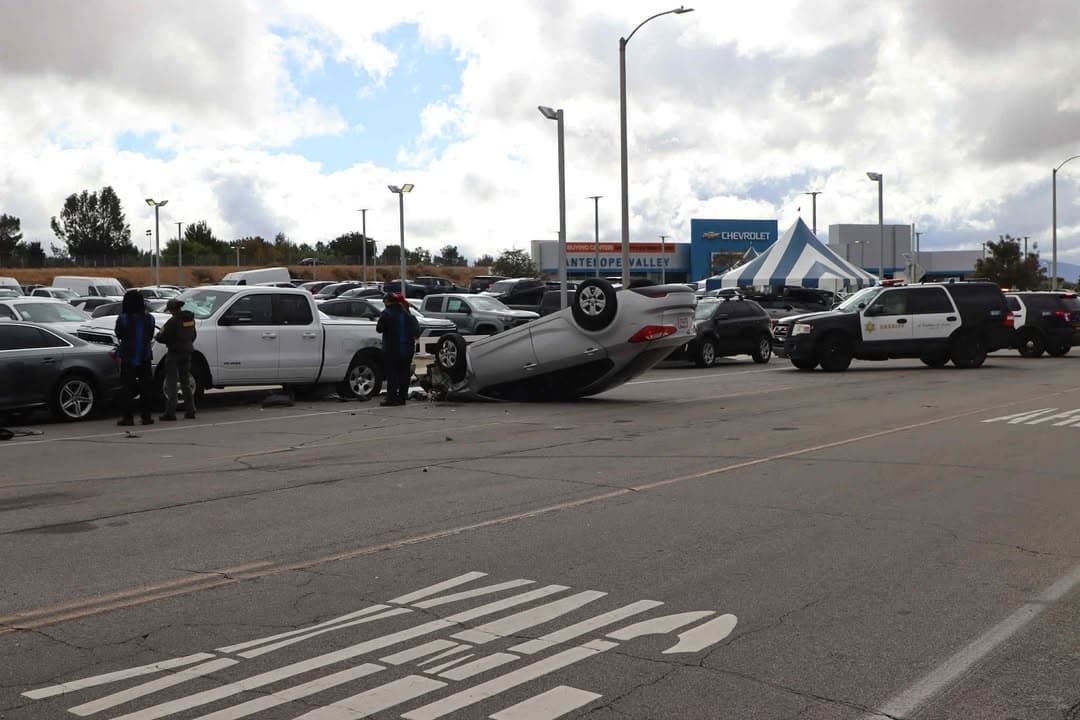 Solo vehicle rollover in front of AV Chevy earlier this afternoon. No...