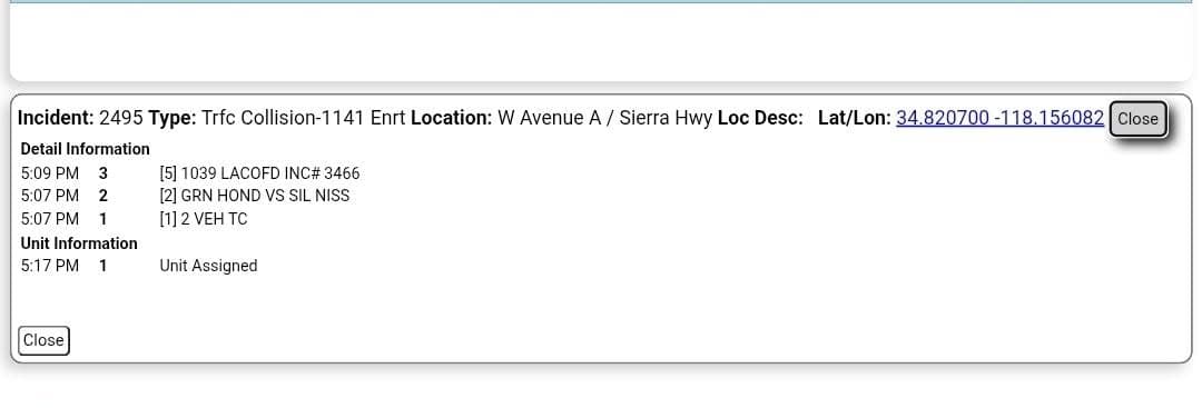 902T/902R/914C....Avenue A and Sierra Highway....two vehicle collsion, green Honda vs silver Nissan,...