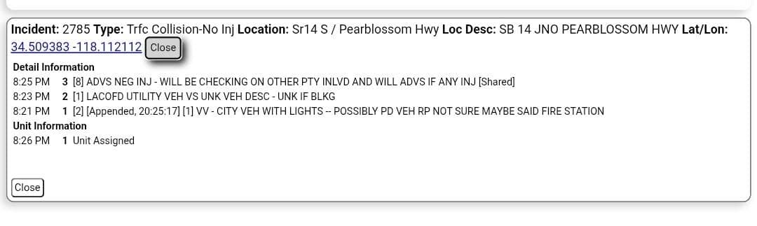 11-82....SB 14 at Pearblossom Highway....LA County Fire utility vehicle vs another vehicle,...