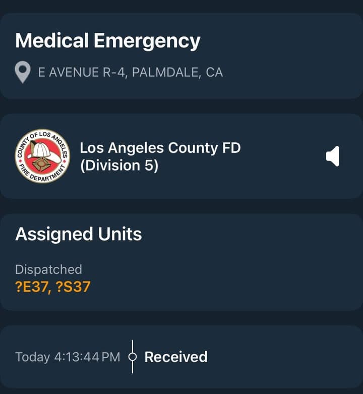 902R…400 block E. Avenue R4…female, 54, overdose…Sheriff and FD enroute code 3...