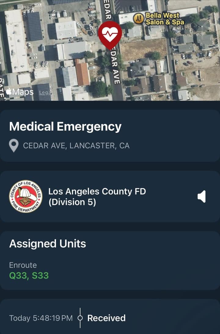 902R…Cedar Avenue and Lancaster Blvd…male, adult, down, unresponsive…possible OD…Sheriff and FD enroute...