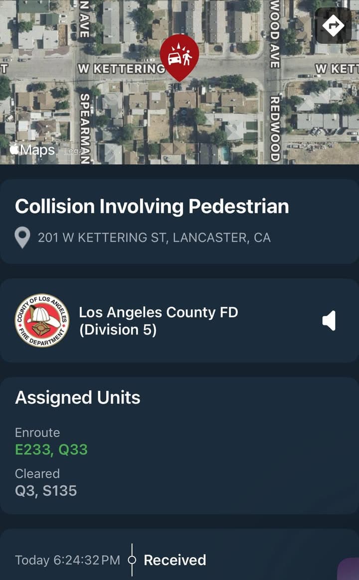 902T/902R…201 W. Kettering Street…vehicle vs pedestrian…Sheriff and FD enroute code 3