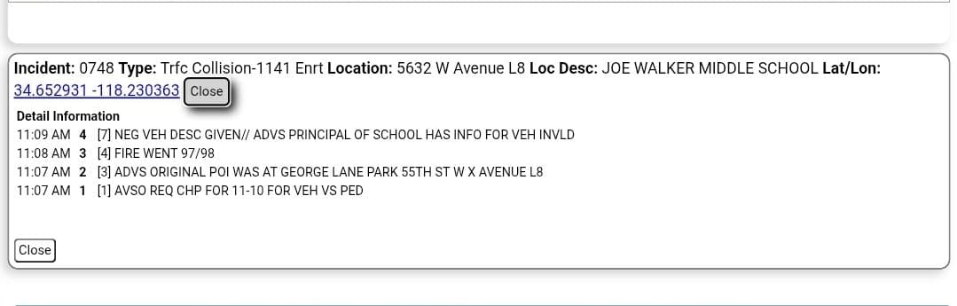 11-79....5632 West Avenue L-8 at Joe Walker Middle School....vehicle vs juvenile pedestrian....sheriff,...