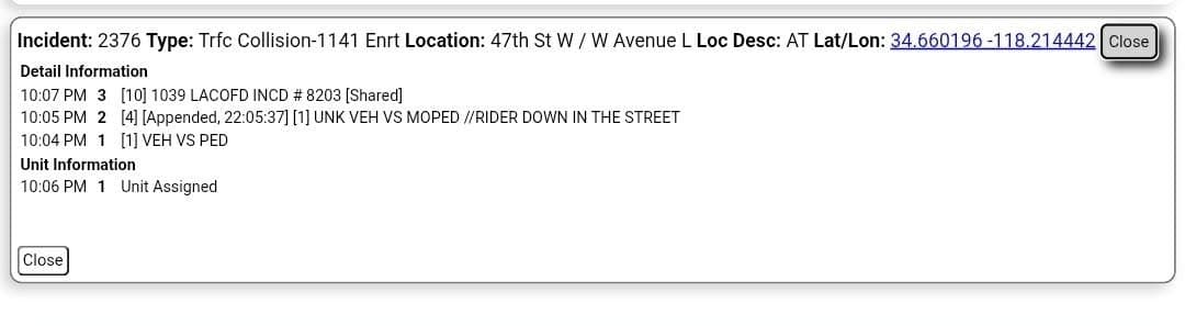 902T/902R....47th Street West and Avenue L ....vehicle vs pedestrian....sheriff and FD enroute...