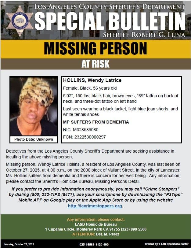 #LASD is Asking for the Public's Help Locating At-Risk Missing Person Wendy...