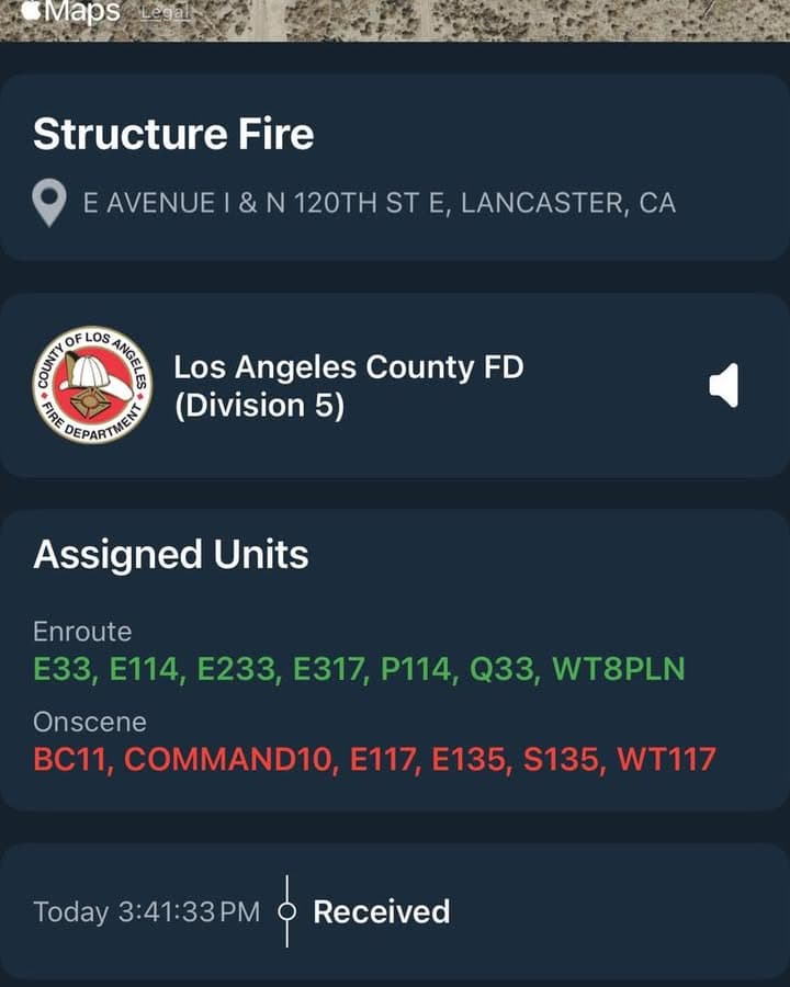 904S…120th Street East and Avenue I…reported structure fire…Sheriff and FD enroute code...
