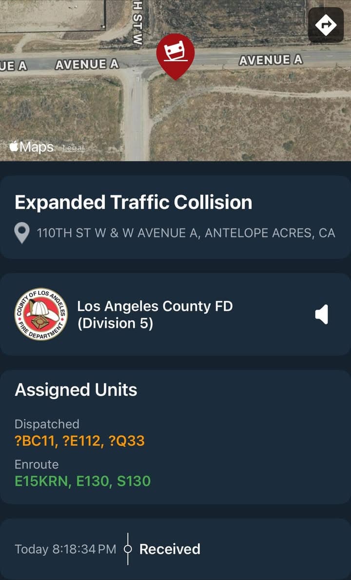 11-79…110th Street West and Avenue A…solo vehicle rollover…BMW XK5 rolled over, possible...