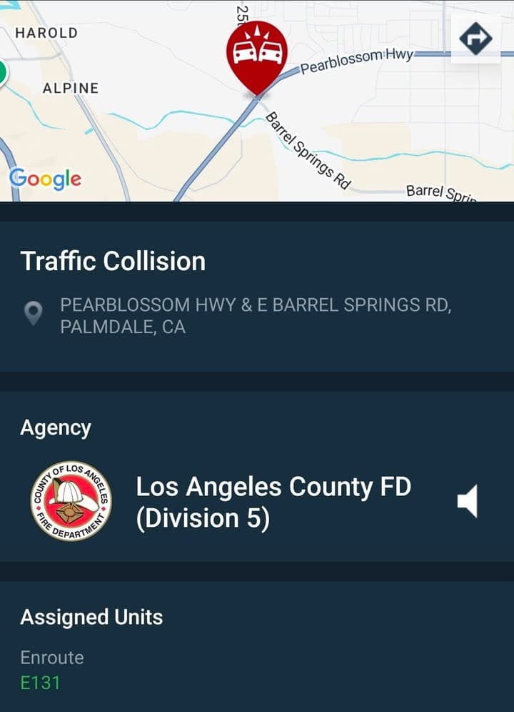 902T/902R....Pearblossom Highway between Sierra Highway and 25th Street East....two vehicle collsion, blocking...