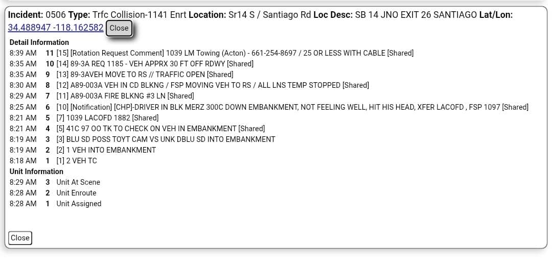 11-79....Southbound 14 at Soledad Canyon.....two vehicle collsion, one in center divide, one...