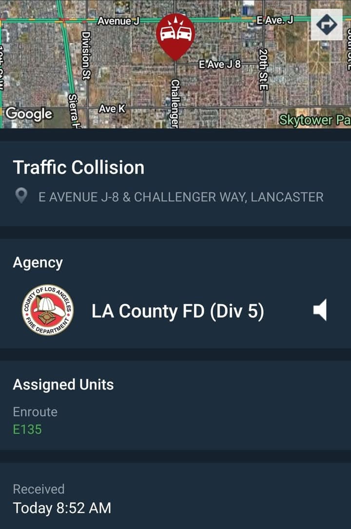 902T/902R....Challenger Way and Avenue J-8....two vehicle collsion....sheriff and FD enroute code 3...