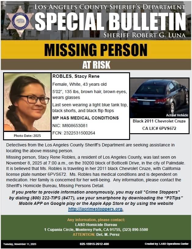 Detectives from the Los Angeles County Sheriff’s Department Missing Persons Unit are...