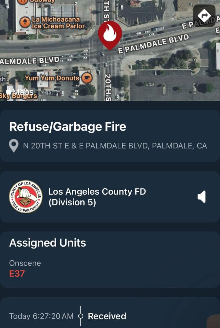 451…2005 E. Palmdale Blvd (Carl’s Jr)…arson…caller states they saw a transient start...