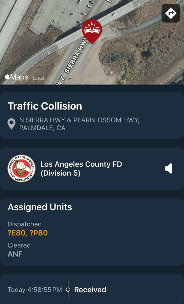 11-79…Sierra Highway and Angeles Forest Highway…2 vehicle traffic collision…black Volkswagen sedan vs...