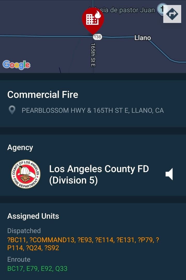 904S....165th Street East and Pearblossom Highway....structure fire reported in area....sheriff and FD...