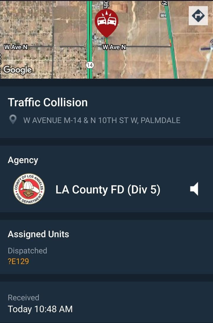 902N/909T....10th Street West and Avenue M-14....caller states they're involved in a two...