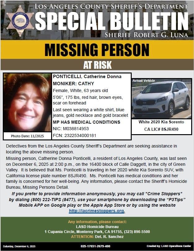 #LASD is Asking for the Public's Help Locating At-Risk Missing Person, Catherine...