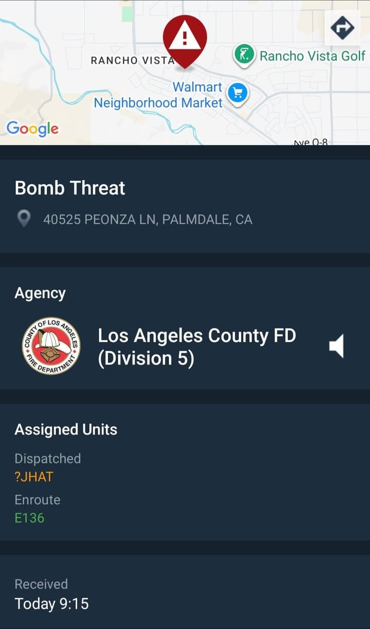 996T....40525 Peonza Lane at Hillview Middle School....bomb threat recieved....sheriff and FD enroute...