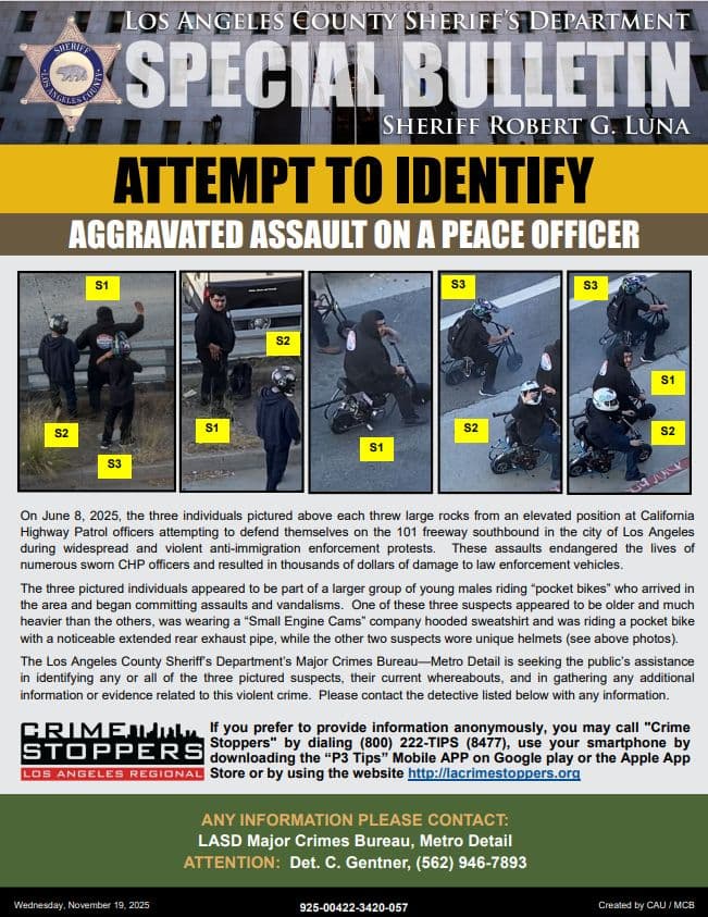 #LASD Attempting to Identify Aggravated Assault on a Peace Officer Suspects On...
