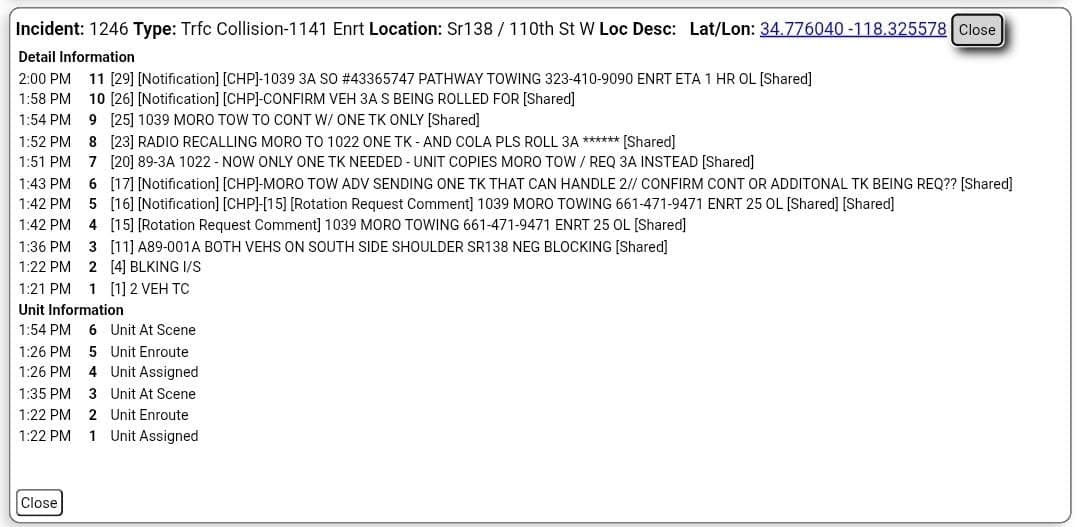 11-79....Avenue D and 110th Street West....two vehicle collsion....CHP, FD, and sheriff enroute...