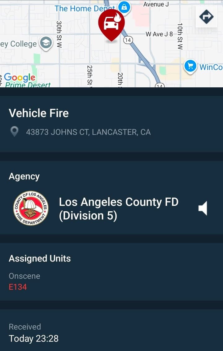 904A....21st Street West and Avenue J-13 (Johns Ct)....vehicle on fire in driveway....sheriff...