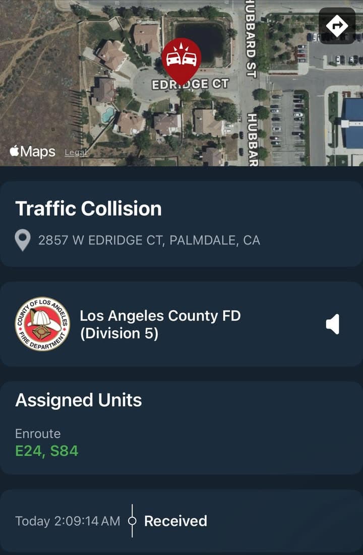 902T/902R…2857 Edridge Court…vehicle vs tree…caller states vehicle hit a tree near their...