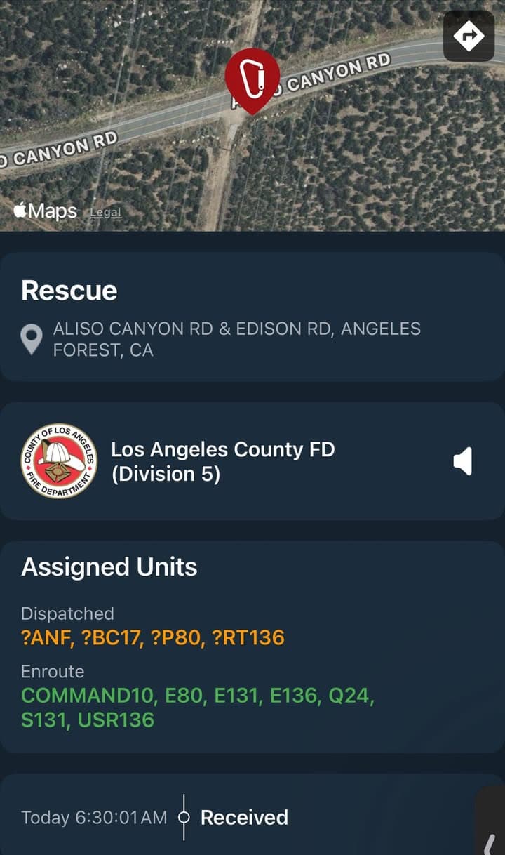 ****CONFIRMED FATALITY**** 901T/902R/914C…Aliso Arraste Canyon Cutoff and Edison Road…man hit by his...