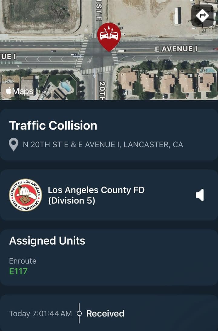 902T/902R…20th Street East and Avenue I…reported 2 vehicle traffic collision…Sheriff and FD...