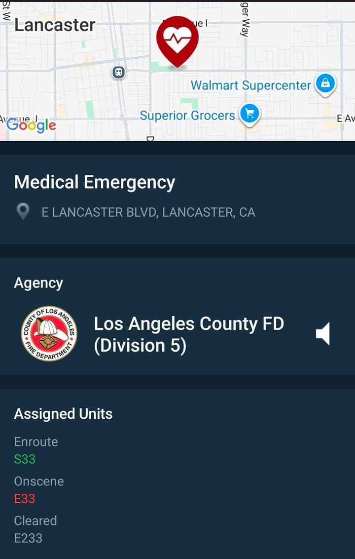 929....3rd Street East and Lancaster Boulevard....female adult overdosing on unknown substance....sheriff and...