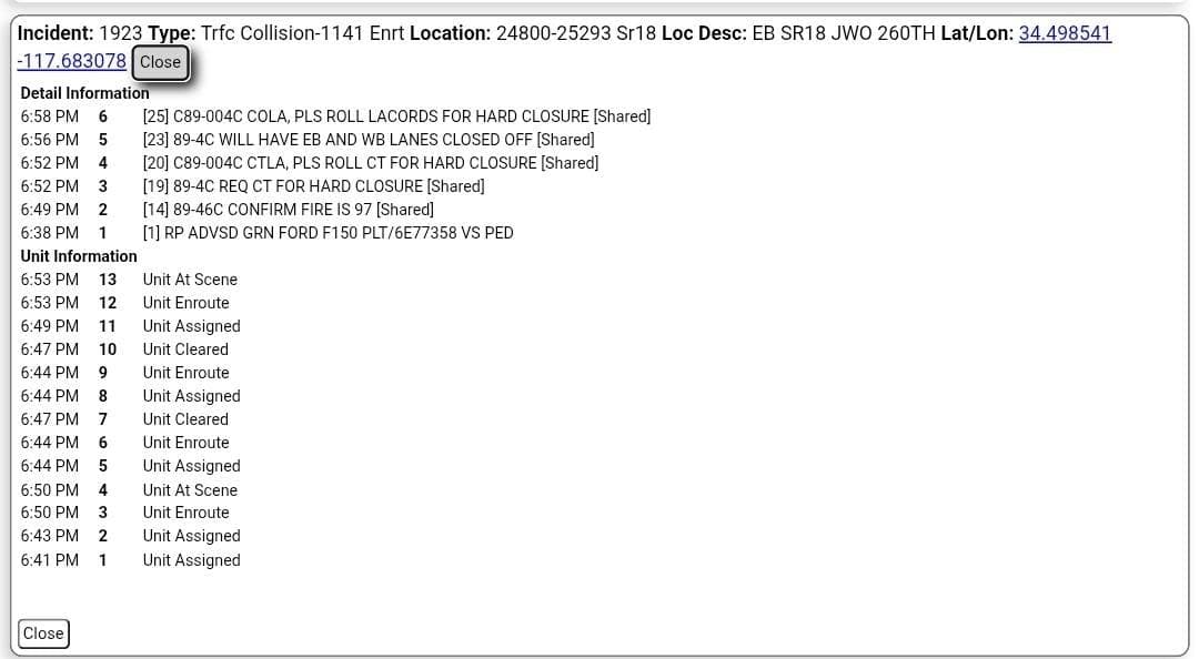 ****CONFIRMED FATALITY**** 11-79....Highway 18 and 248th Street East....vehicle vs pedestrian....CHP and FD...