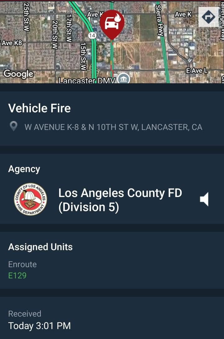 904A.....1130 Automall Drive between AV Chevy and HW Hunter.....vehicle on fire.....sheriff and...